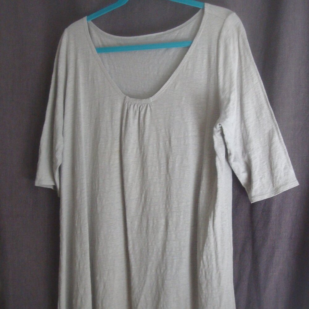 EILEEN FISHER Light Gray Linen Tunic Long T-shirt Lagenlook